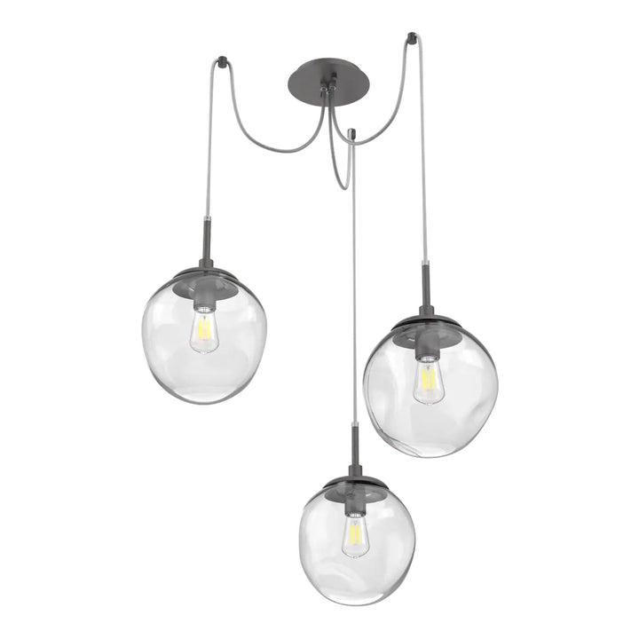 Aster Swag Chandelier by Hammerton Studio 3 Lights in Graphite with Clear glass on adjustable cord (E26)