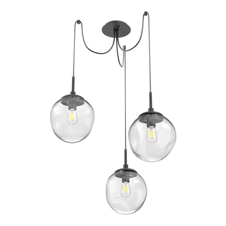 Aster Swag Chandelier by Hammerton Studio 3 Lights in Matte Black with Clear glass on adjustable cord (E26)