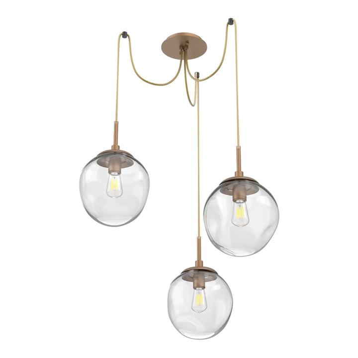 Aster Swag Chandelier by Hammerton Studio 3 Lights in Novel Brass with Clear glass on adjustable cord (E26)