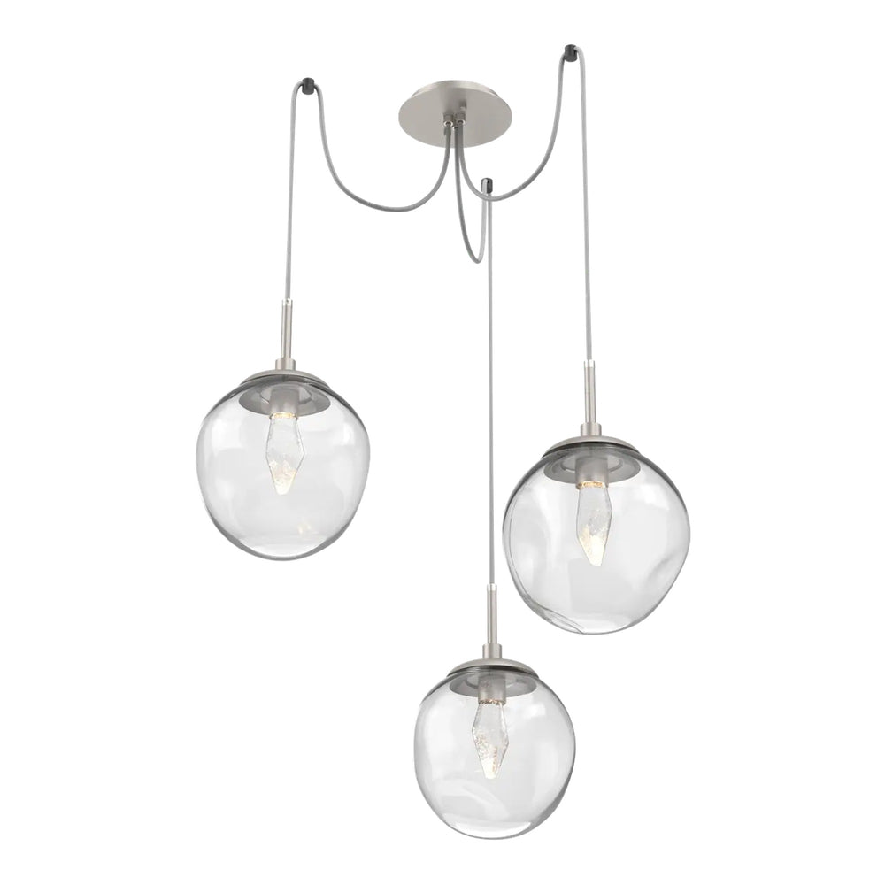 Aster Swag Chandelier by Hammerton Studio 3 Lights in Beige Silver with Clear glass on adjustable cord (LED)