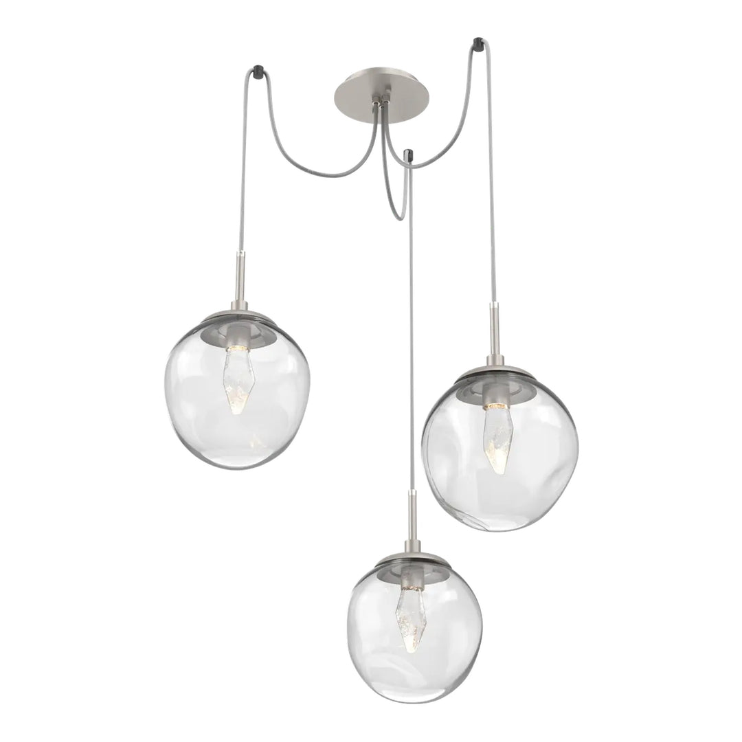 Aster Swag Chandelier by Hammerton Studio 3 Lights in Beige Silver with Clear glass on adjustable cord (LED)