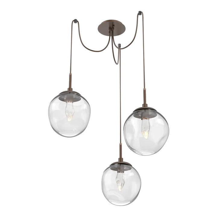 Aster Swag Chandelier by Hammerton Studio 3 Lights in Burnished Bronze with Clear glass on adjustable cord (LED)
