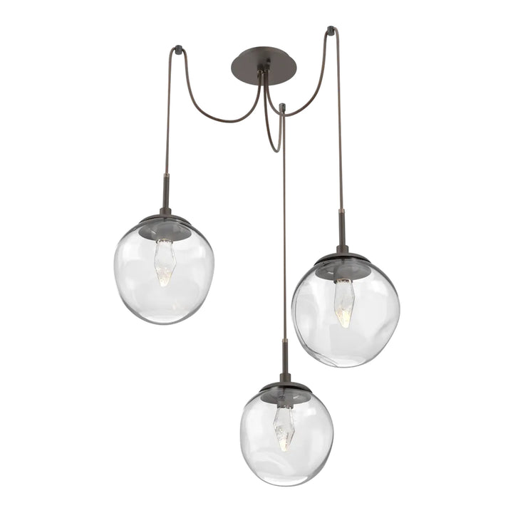 Aster Swag Chandelier by Hammerton Studio 3 Lights in Flat Bronze with Clear glass on adjustable cord (LED)