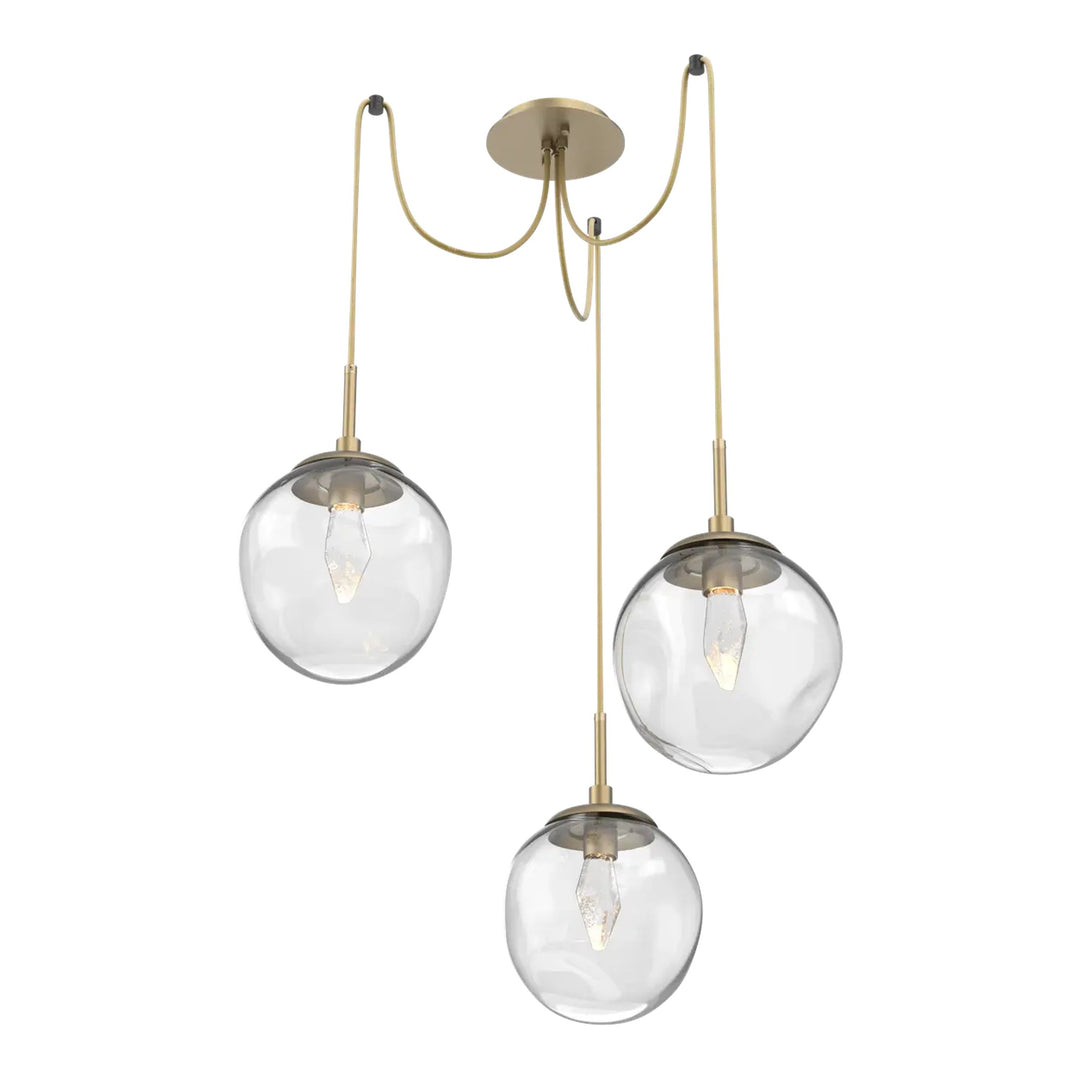 Aster Swag Chandelier by Hammerton Studio 3 Lights in Gilded Brass with Clear glass on adjustable cord (LED)