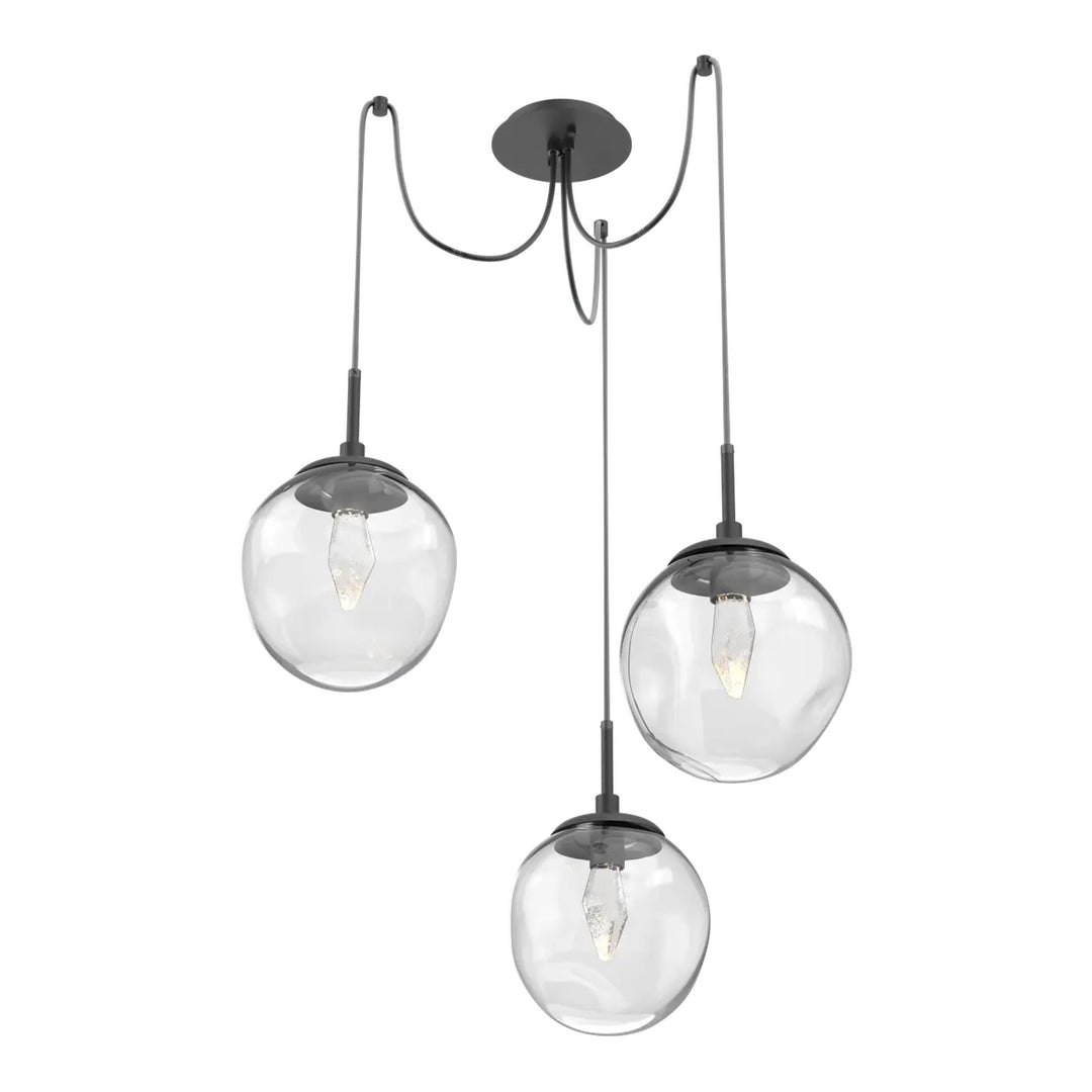 Aster Swag Chandelier by Hammerton Studio 3 Lights in Matte Black with Clear glass on adjustable cord (LED)
