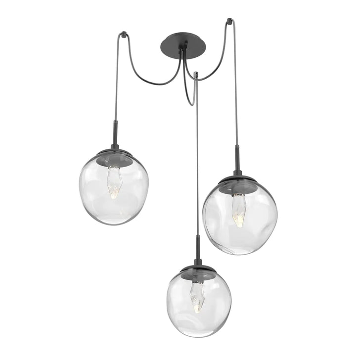 Aster Swag Chandelier by Hammerton Studio 3 Lights in Matte Black with Clear glass on adjustable cord (LED)