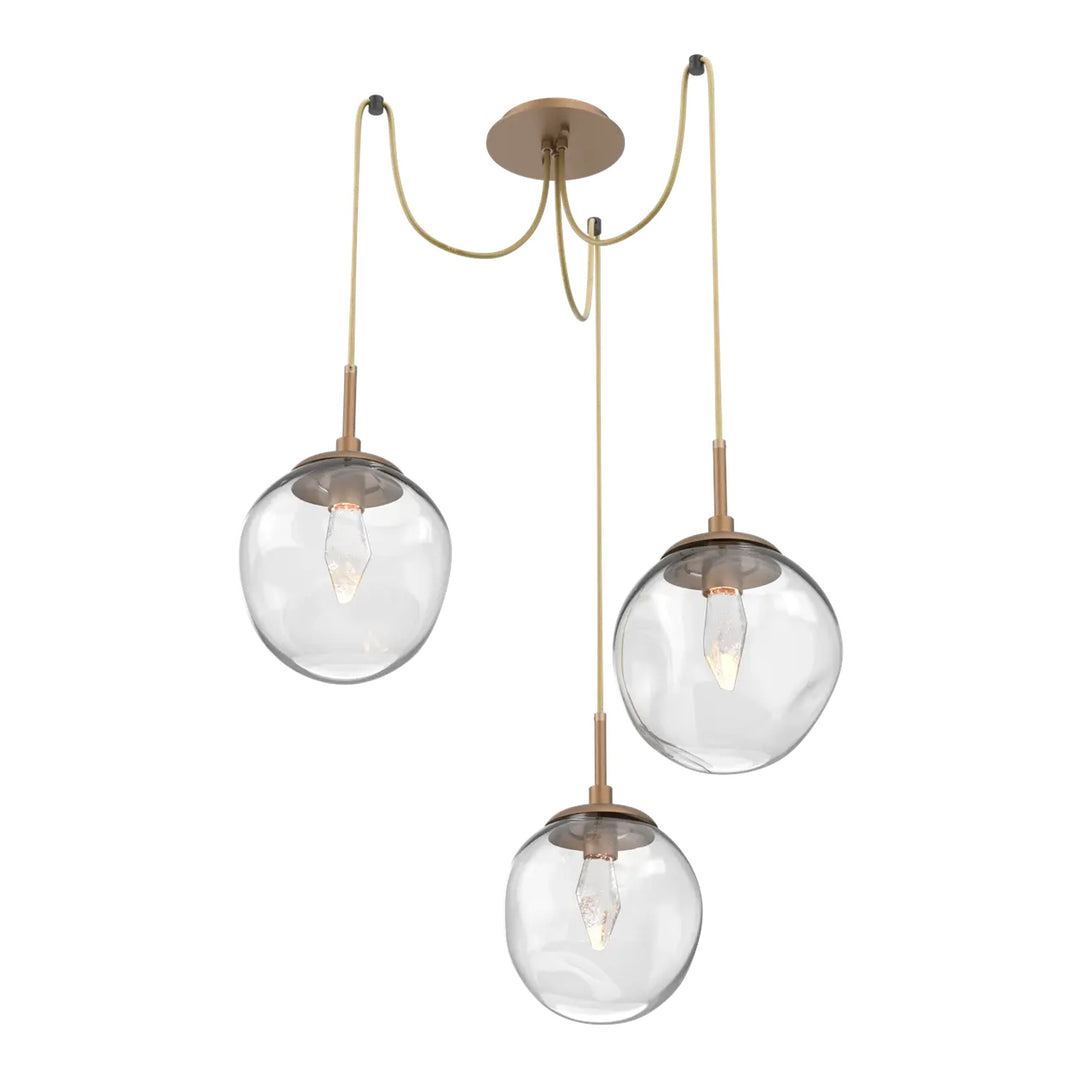 Aster Swag Chandelier by Hammerton Studio 3 Lights in Novel Brass with Clear glass on adjustable cord (LED)