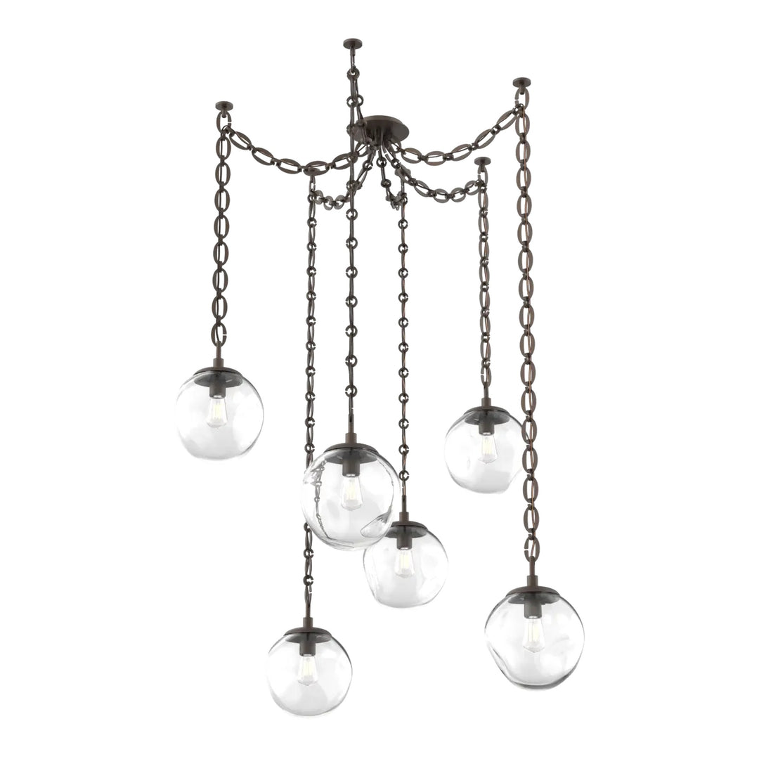 Aster Swag Chandelier by Hammerton Studio 6 Lights in Flat Bronze with Clear glass on chain (E26)