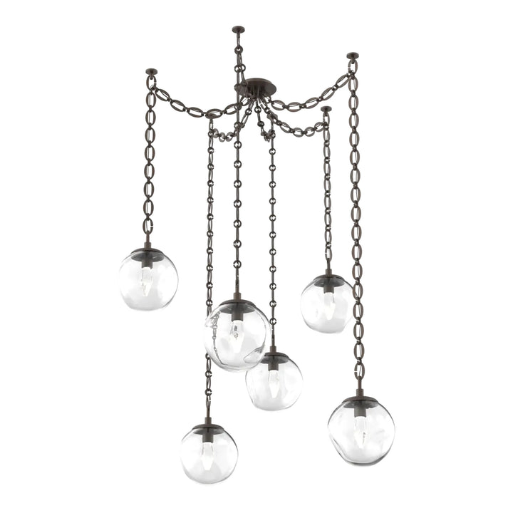 Aster Swag Chandelier by Hammerton Studio 6 Lights in Flat Bronze with Clear glass on chain (LED)