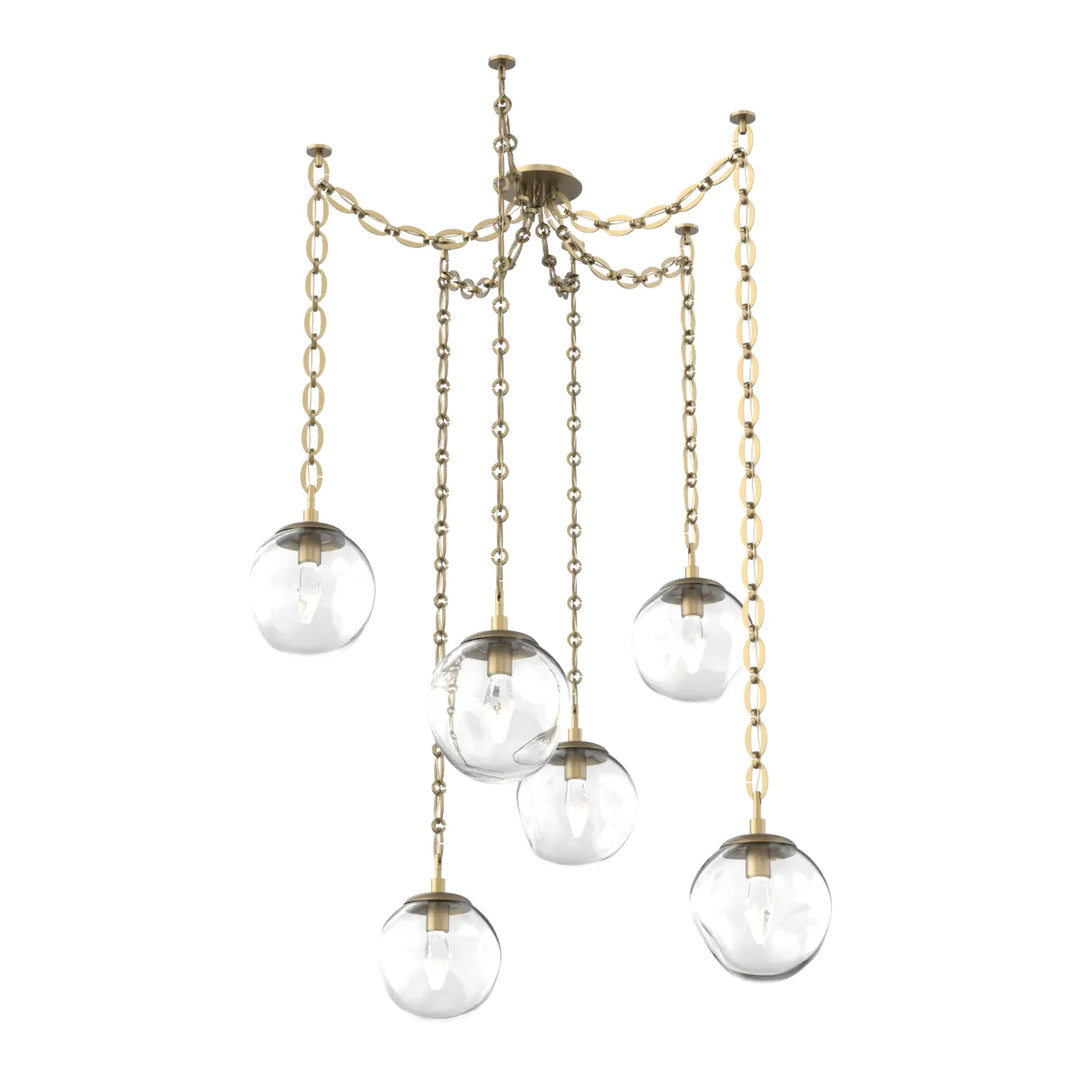 Aster Swag Chandelier by Hammerton Studio 6 Lights in Gilded Brass with Clear glass on chain (LED)