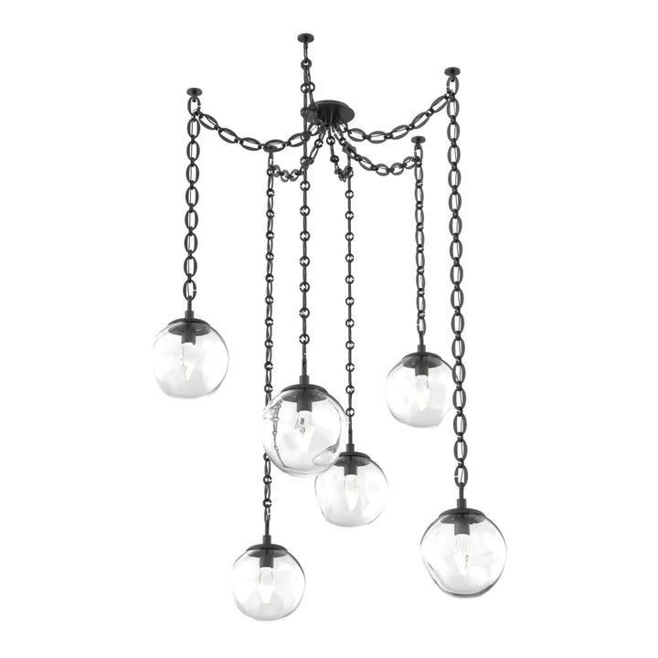 Aster Swag Chandelier by Hammerton Studio 6 Lights in Matte Black with Clear glass on chain (LED)