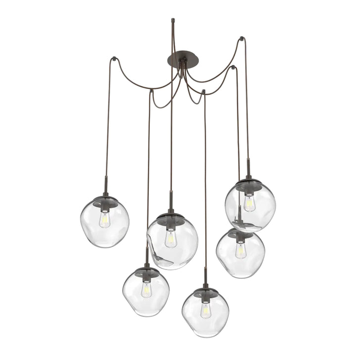 Aster Swag Chandelier by Hammerton Studio 6 Lights in Flat Bronze with Clear glass on adjustable cord (E26)