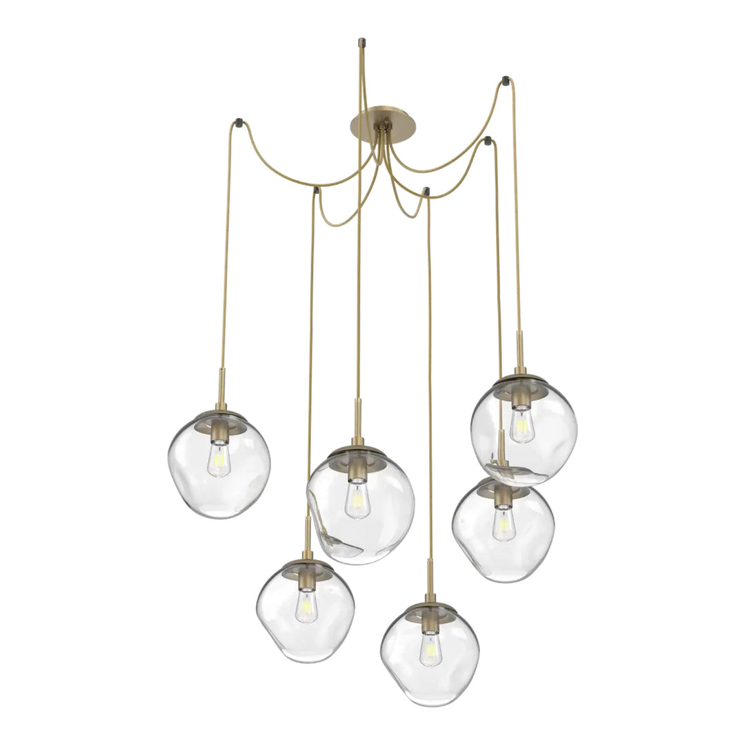 Aster Swag Chandelier by Hammerton Studio 6 Lights in Gilded Brass with Clear glass on adjustable cord (E26)
