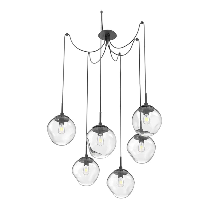 Aster Swag Chandelier by Hammerton Studio 6 Lights in Matte Black with Clear glass on adjustable cord (E26)
