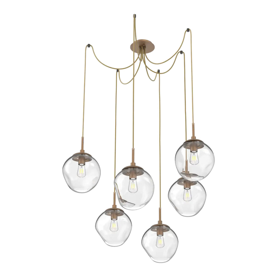 Aster Swag Chandelier by Hammerton Studio 6 Lights in Novel Brass with Clear glass on adjustable cord (E26)
