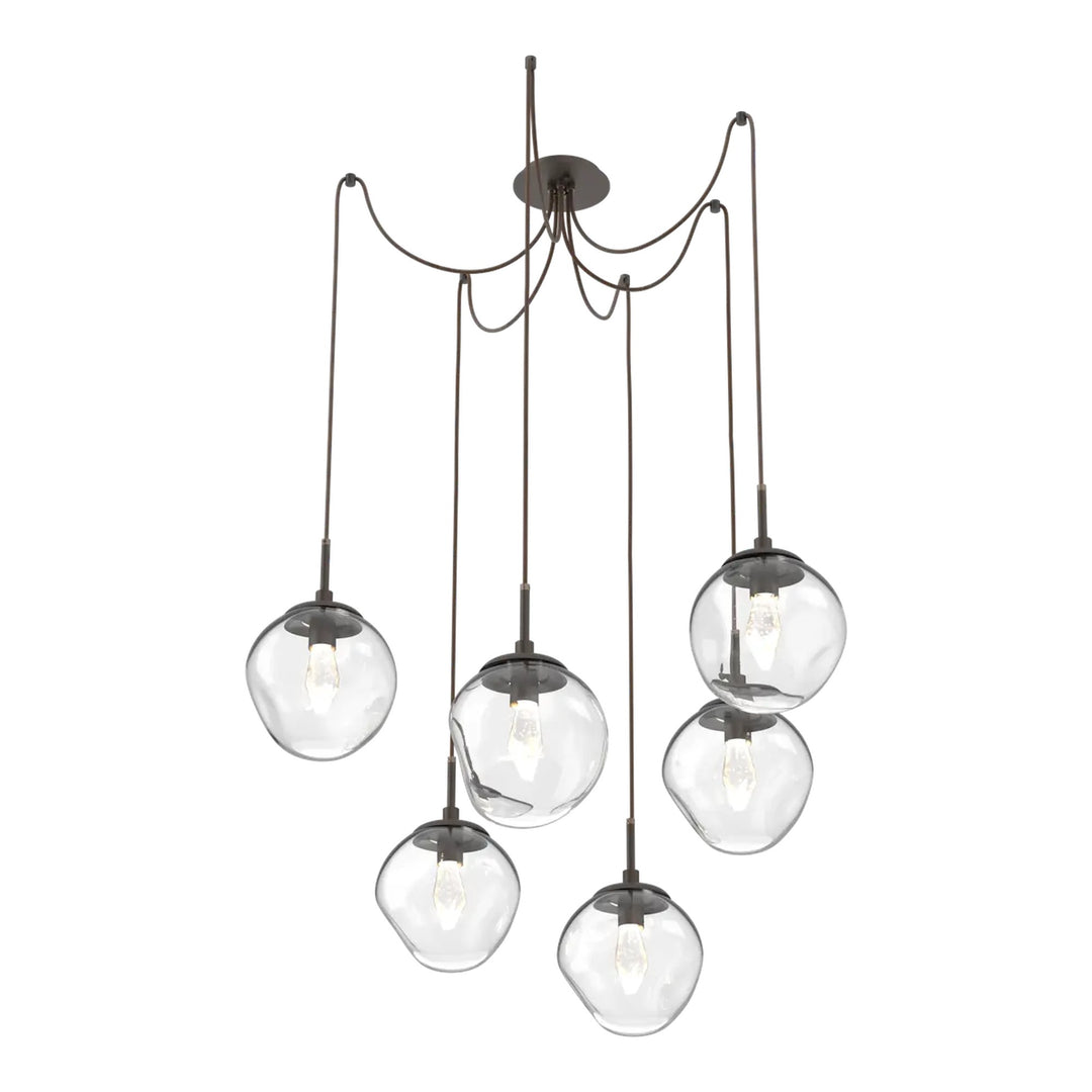 Aster Swag Chandelier by Hammerton Studio 6 Lights in Flat Bronze with Clear glass on adjustable cord (LED)