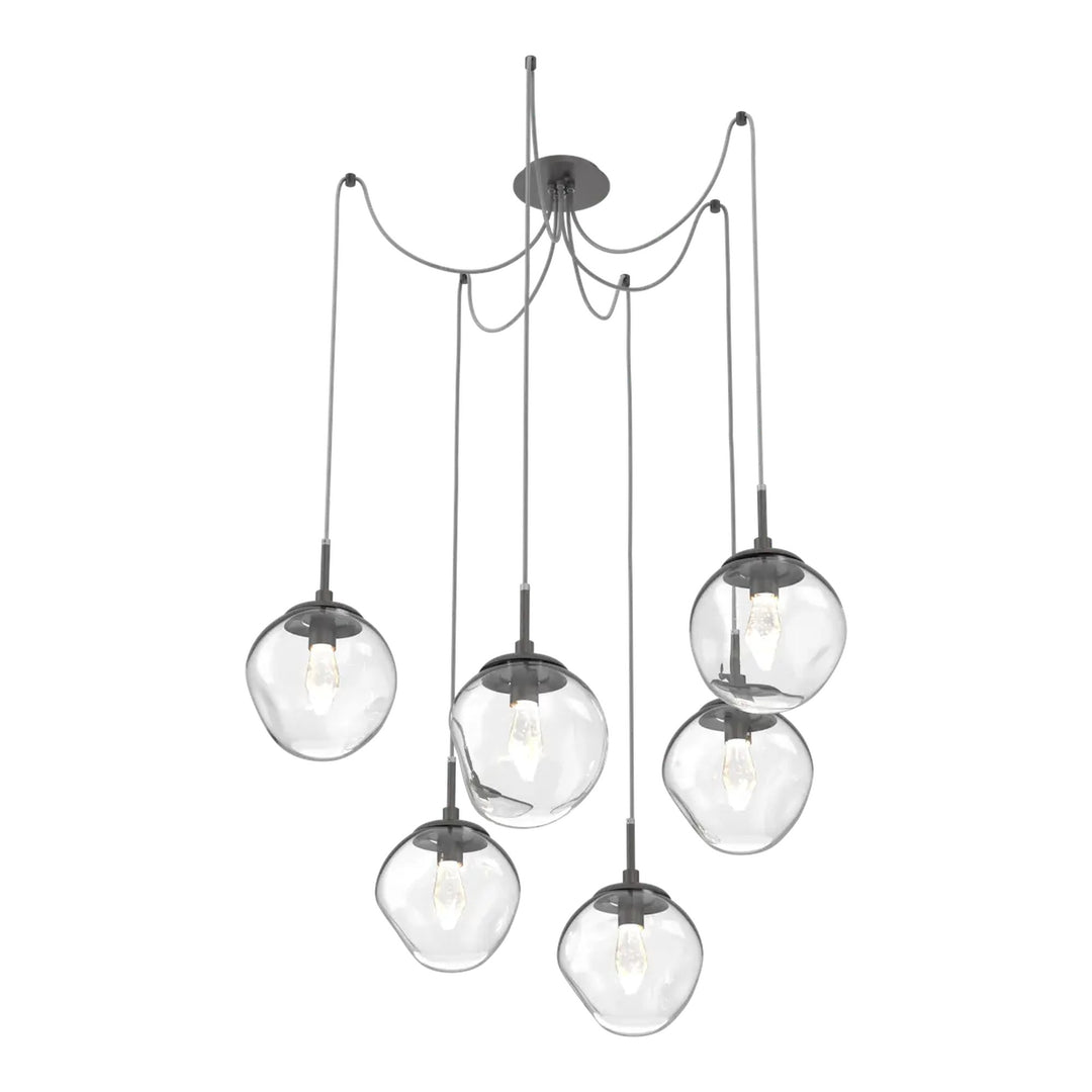Aster Swag Chandelier by Hammerton Studio 6 Lights in Graphite with Clear glass on adjustable cord (LED)