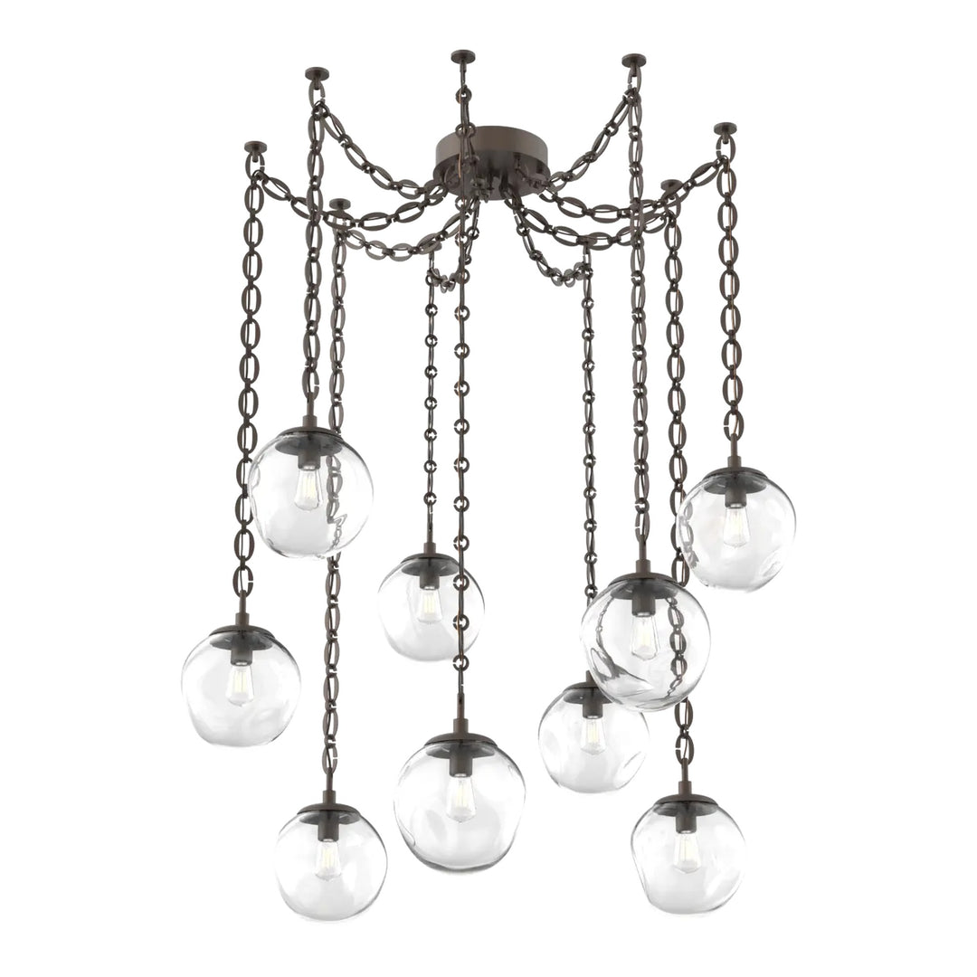 Aster Swag Chandelier by Hammerton Studio 9 Lights in Flat Bronze with Clear glass on chain (E26)