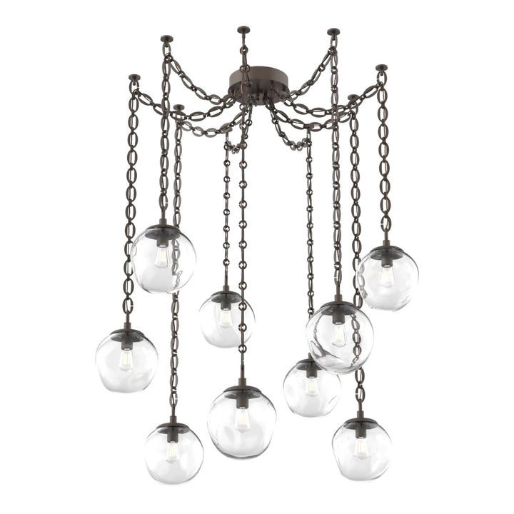 Aster Swag Chandelier by Hammerton Studio 9 Lights in Flat Bronze with Clear glass on chain (E26)