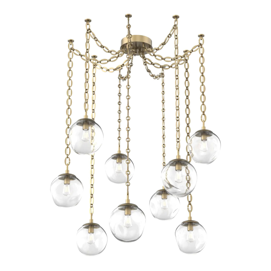 Aster Swag Chandelier by Hammerton Studio 9 Lights in Gilded Brass with Clear glass on chain (E26)
