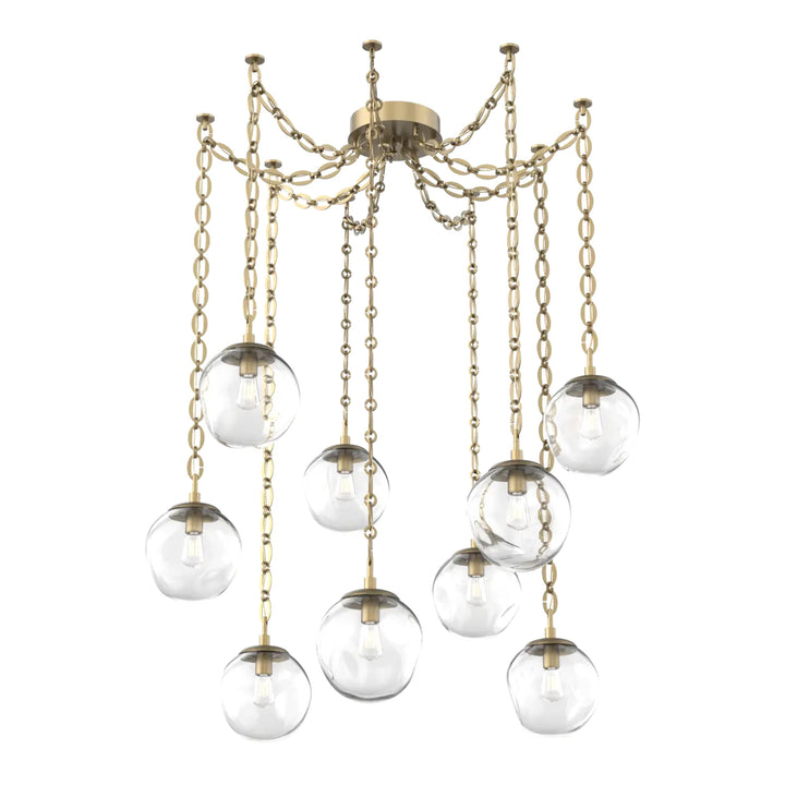 Aster Swag Chandelier by Hammerton Studio 9 Lights in Gilded Brass with Clear glass on chain (E26)