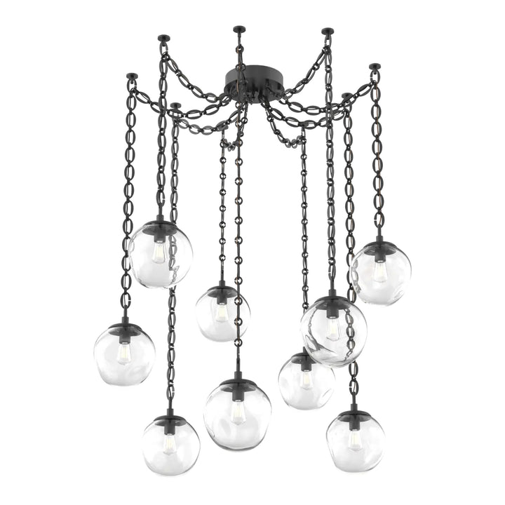 Aster Swag Chandelier by Hammerton Studio 9 Lights in Matte Black with Clear glass on chain (E26)