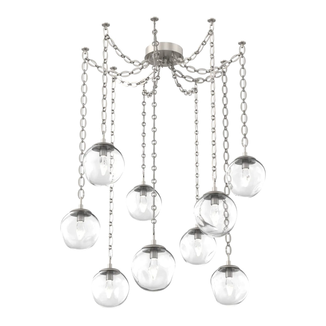 Aster Swag Chandelier by Hammerton Studio 9 Lights in Beige Silver with Clear glass on chain (LED)