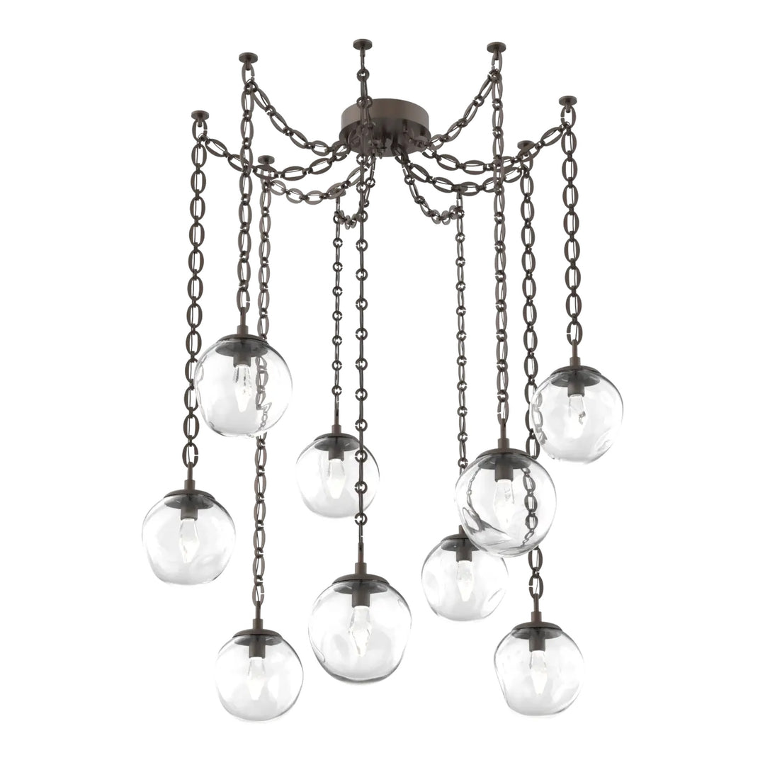Aster Swag Chandelier by Hammerton Studio 9 Lights in Flat Bronze with Clear glass on chain (LED)