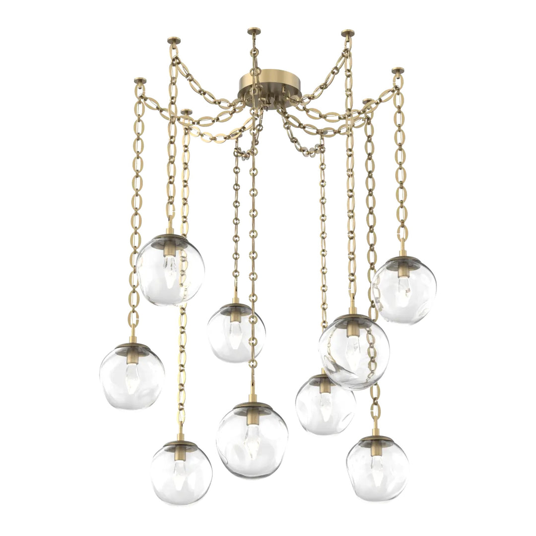 Aster Swag Chandelier by Hammerton Studio 9 Lights in Gilded Brass with Clear glass on chain (LED)