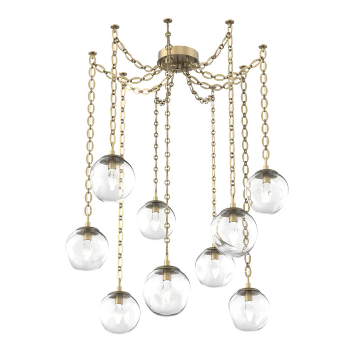Aster Swag Chandelier by Hammerton Studio 9 Lights in Gilded Brass with Clear glass on chain (LED)