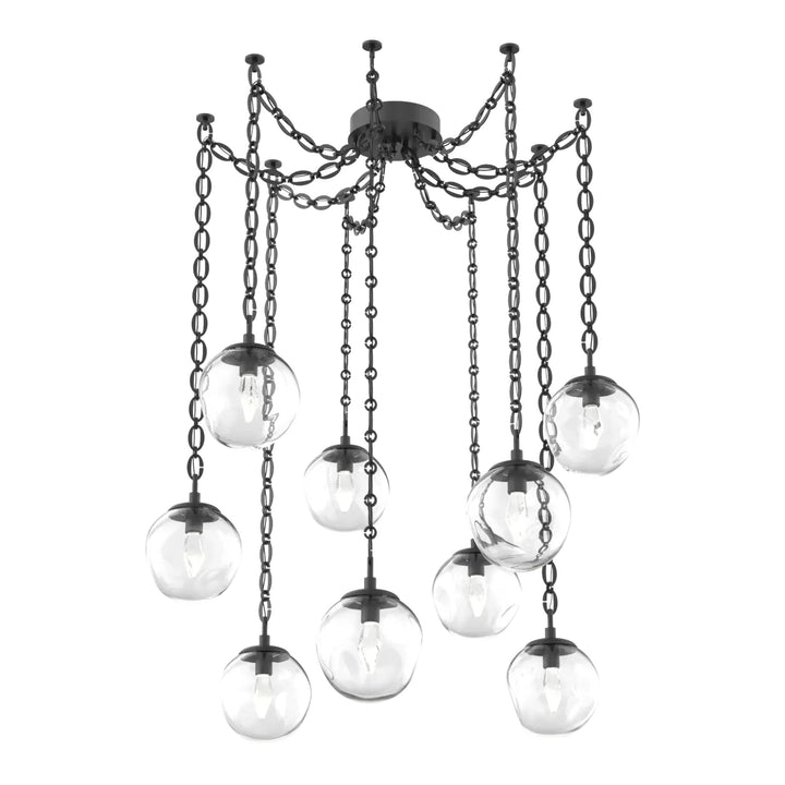 Aster Swag Chandelier by Hammerton Studio 9 Lights in Matte Black with Clear glass on chain (LED)