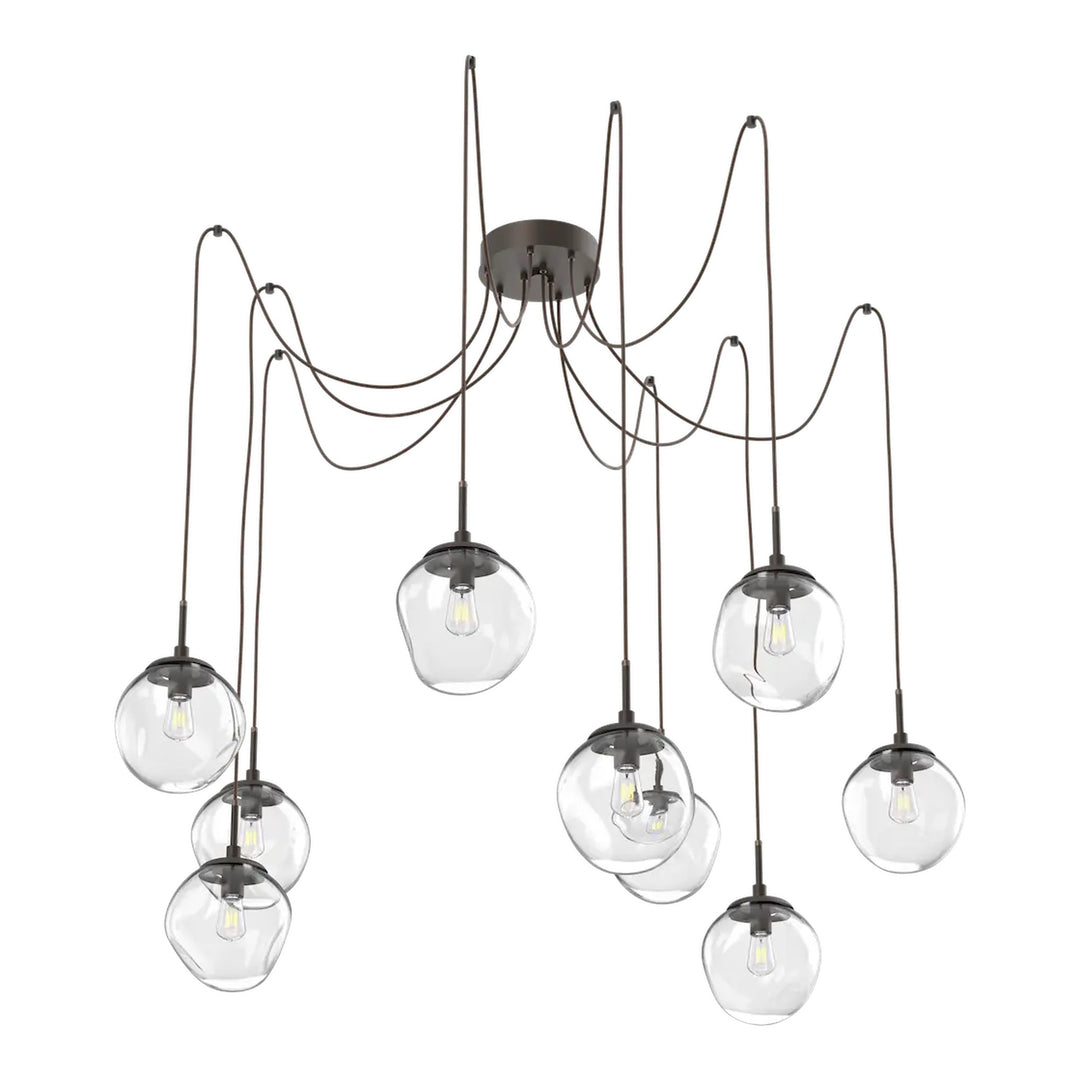 Aster Swag Chandelier by Hammerton Studio 9 Lights in Flat Bronze with Clear glass on adjustable cord (E26)