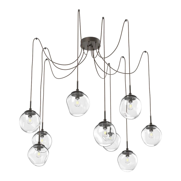 Aster Swag Chandelier by Hammerton Studio 9 Lights in Flat Bronze with Clear glass on adjustable cord (E26)