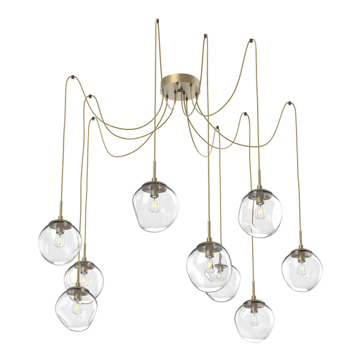 Aster Swag Chandelier by Hammerton Studio 9 Lights in Gilded Brass with Clear glass on adjustable cord (E26)