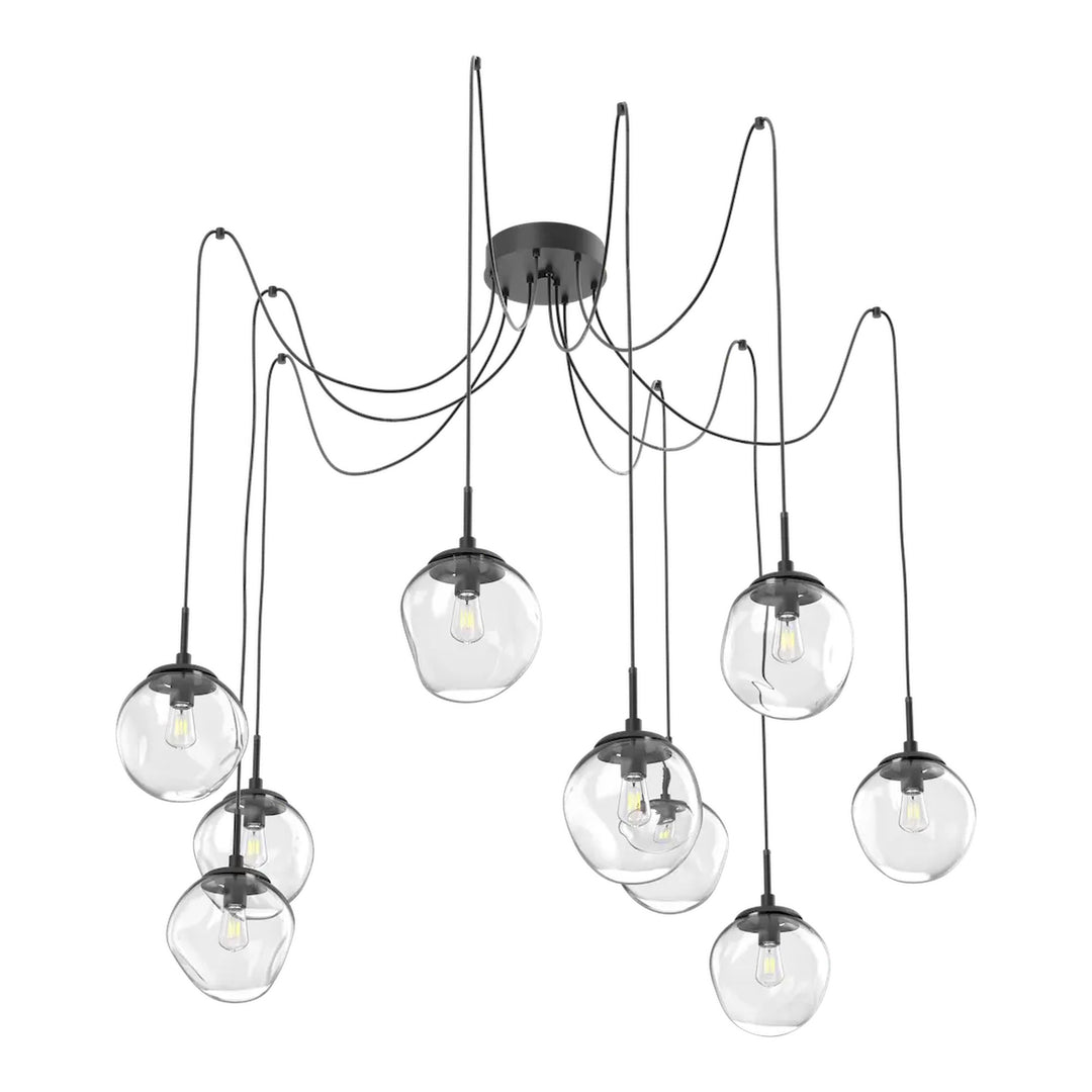 Aster Swag Chandelier by Hammerton Studio 9 Lights in Matte Black with Clear glass on adjustable cord (E26)