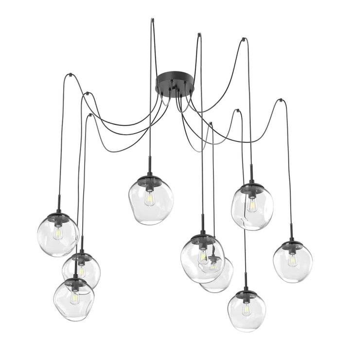 Aster Swag Chandelier by Hammerton Studio 9 Lights in Matte Black with Clear glass on adjustable cord (E26)