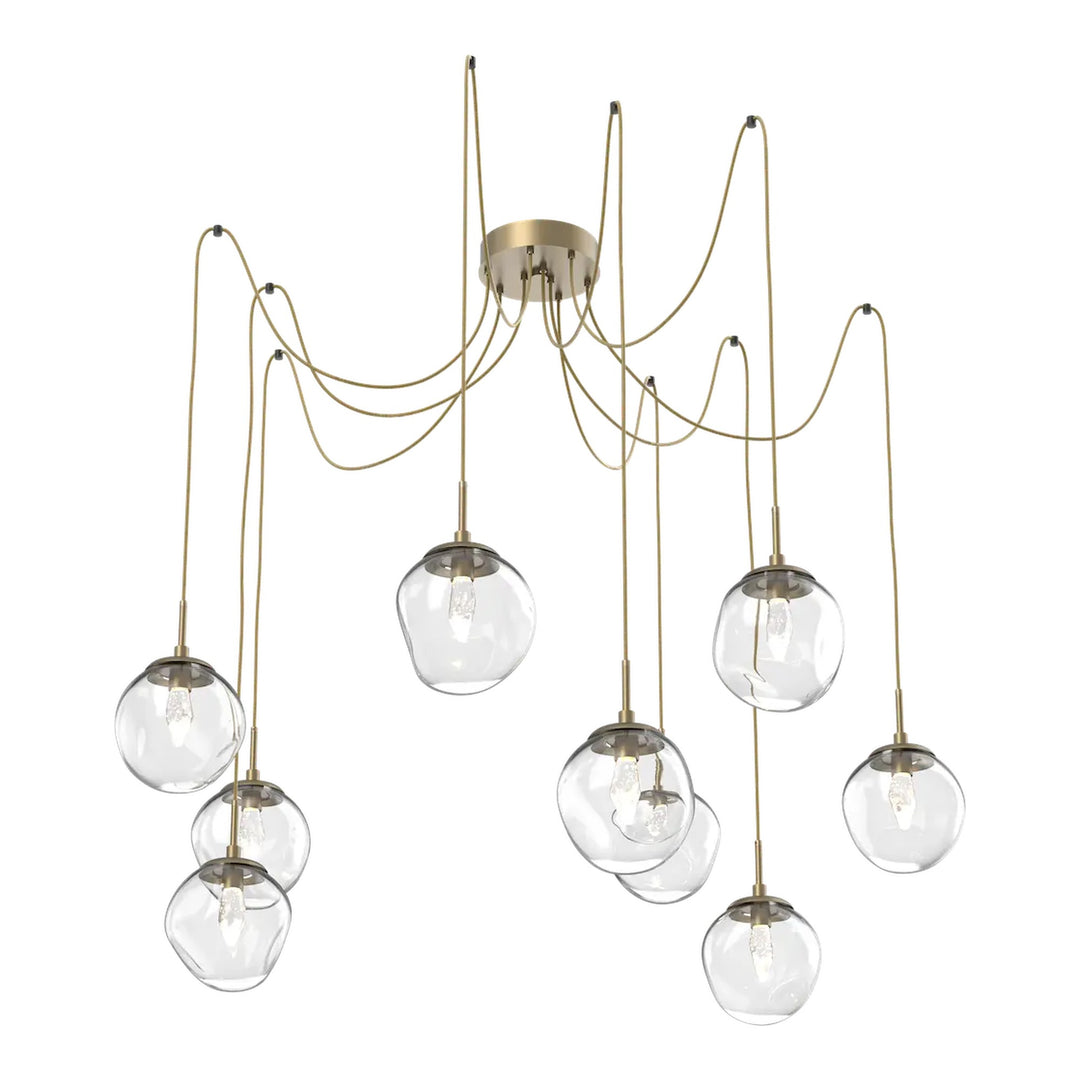 Aster Swag Chandelier by Hammerton Studio 9 Lights in Gilded Brass with Clear glass on adjustable cord (LED)