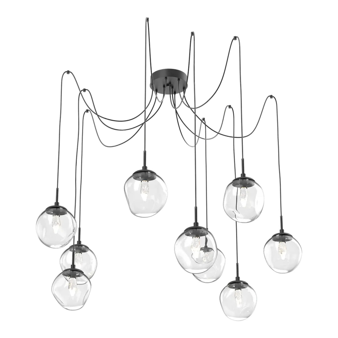 Aster Swag Chandelier by Hammerton Studio 9 Lights in Matte Black with Clear glass on adjustable cord (LED)