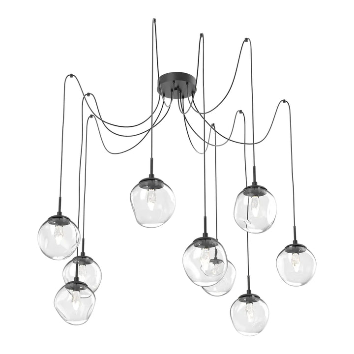 Aster Swag Chandelier by Hammerton Studio 9 Lights in Matte Black with Clear glass on adjustable cord (LED)