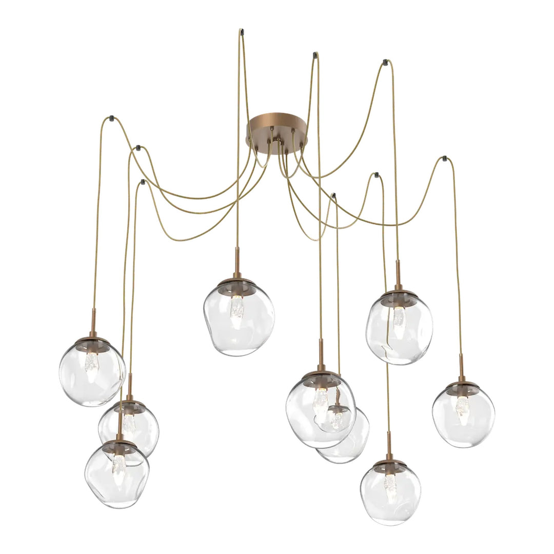 Aster Swag Chandelier by Hammerton Studio 9 Lights in Novel Brass with Clear glass on adjustable cord (LED)