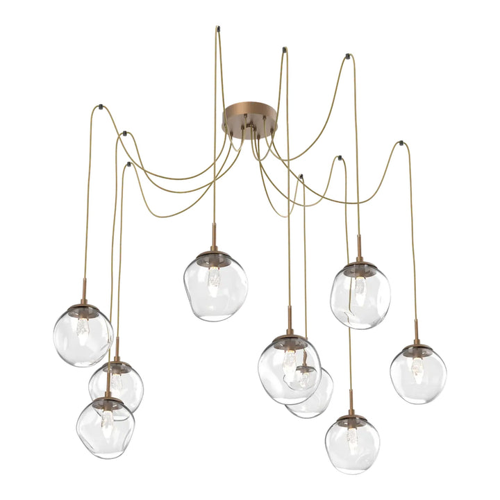 Aster Swag Chandelier by Hammerton Studio 9 Lights in Novel Brass with Clear glass on adjustable cord (LED)