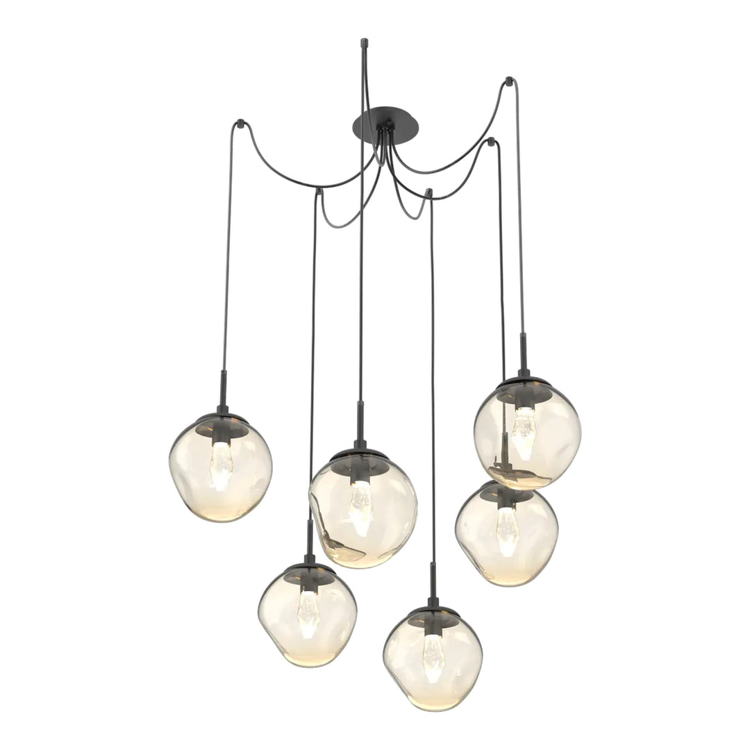 Aster Swag Chandelier by Hammerton Studio in Matte Black with Amber glass
