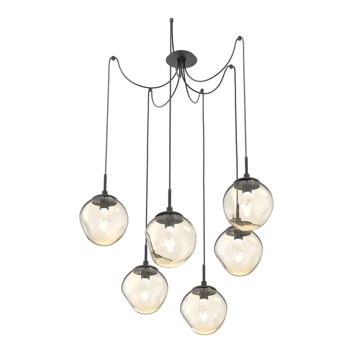 Aster Swag Chandelier by Hammerton Studio in Matte Black with Amber glass