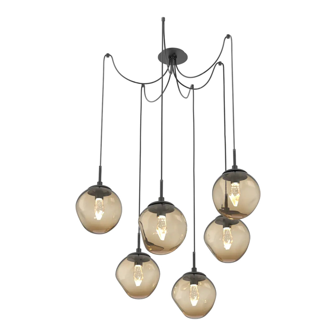 Aster Swag Chandelier by Hammerton Studio in Matte Black with Bronze glass
