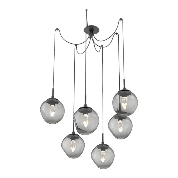 Aster Swag Chandelier by Hammerton Studio in Matte Black with Smoke glass