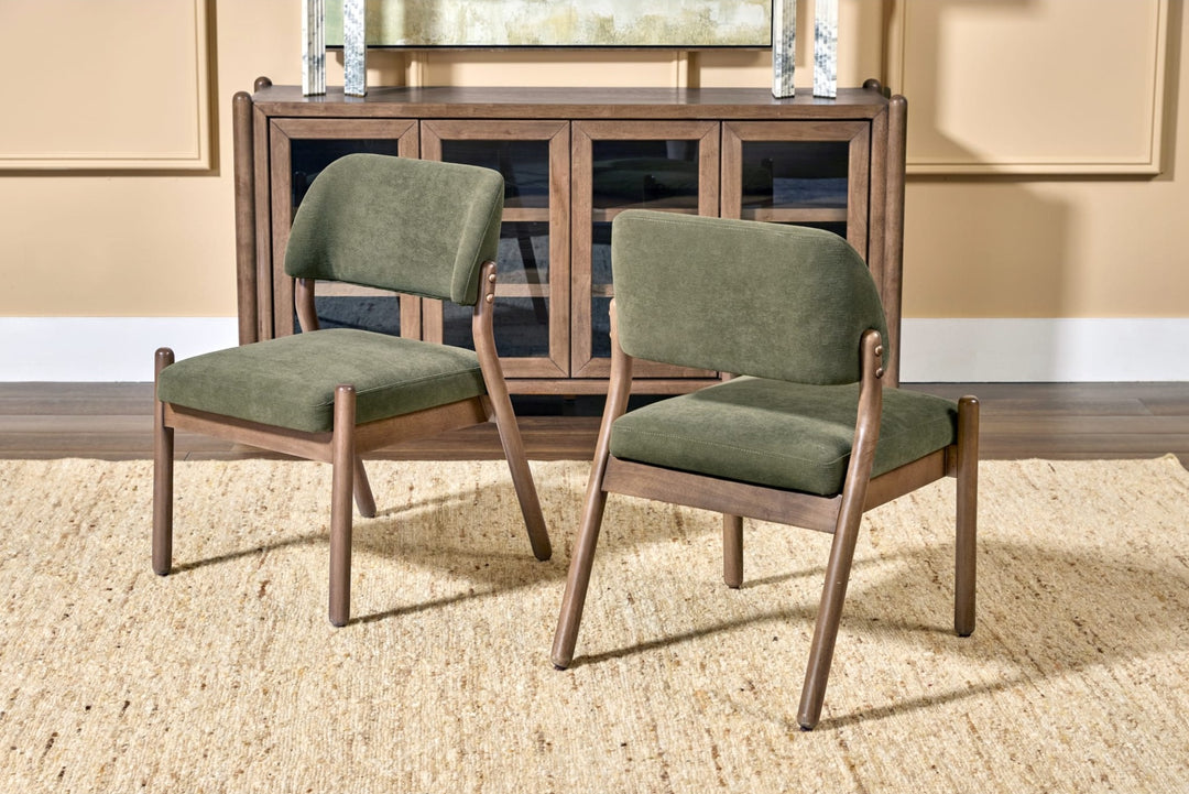 Astor Barrel Back Dining Chair in Moss and Claystone — lifestyle photo