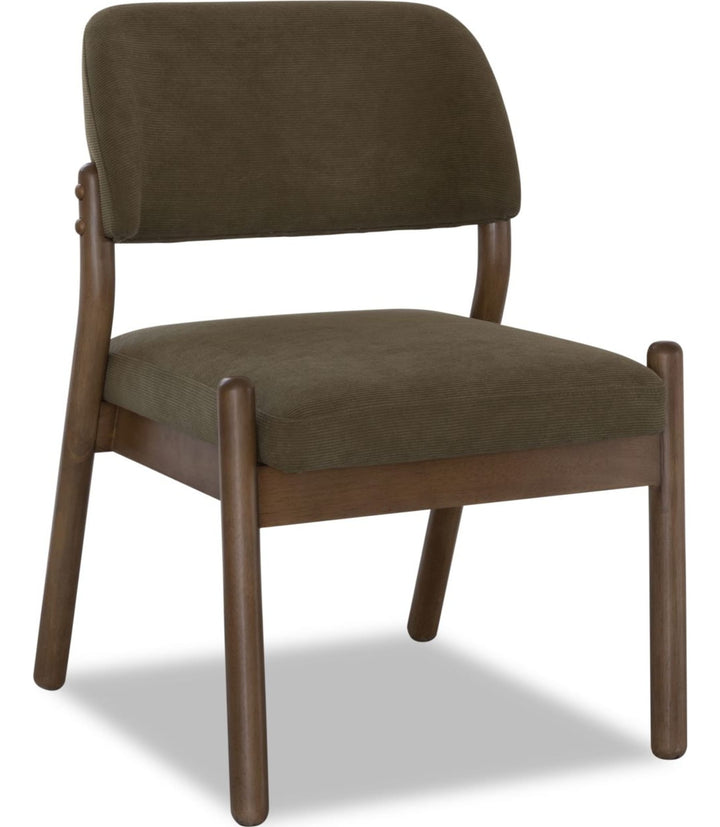 Astor Barrel Back Dining Chair in Moss and Claystone — product view on a white background