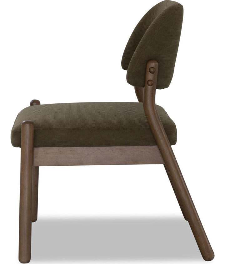 Astor Barrel Back Dining Chair in Moss and Claystone — product view on a white background