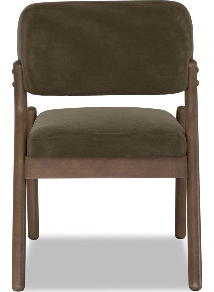 Astor Barrel Back Dining Chair in Moss and Claystone — product view on a white background