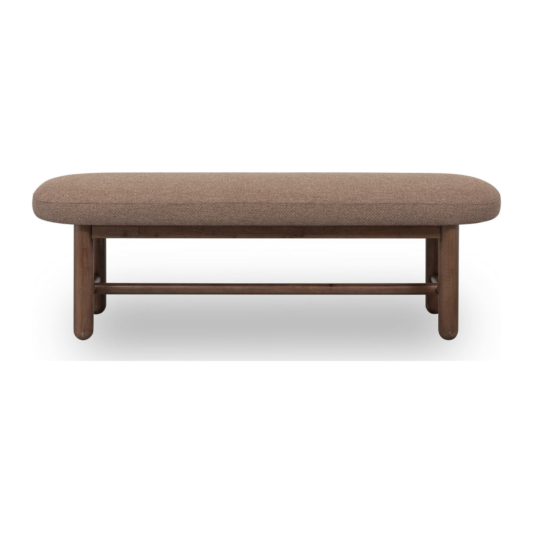 Astor Oval Upholstered Dining Bench by Modus in Wheat Bread and Claystone — product view on a white background